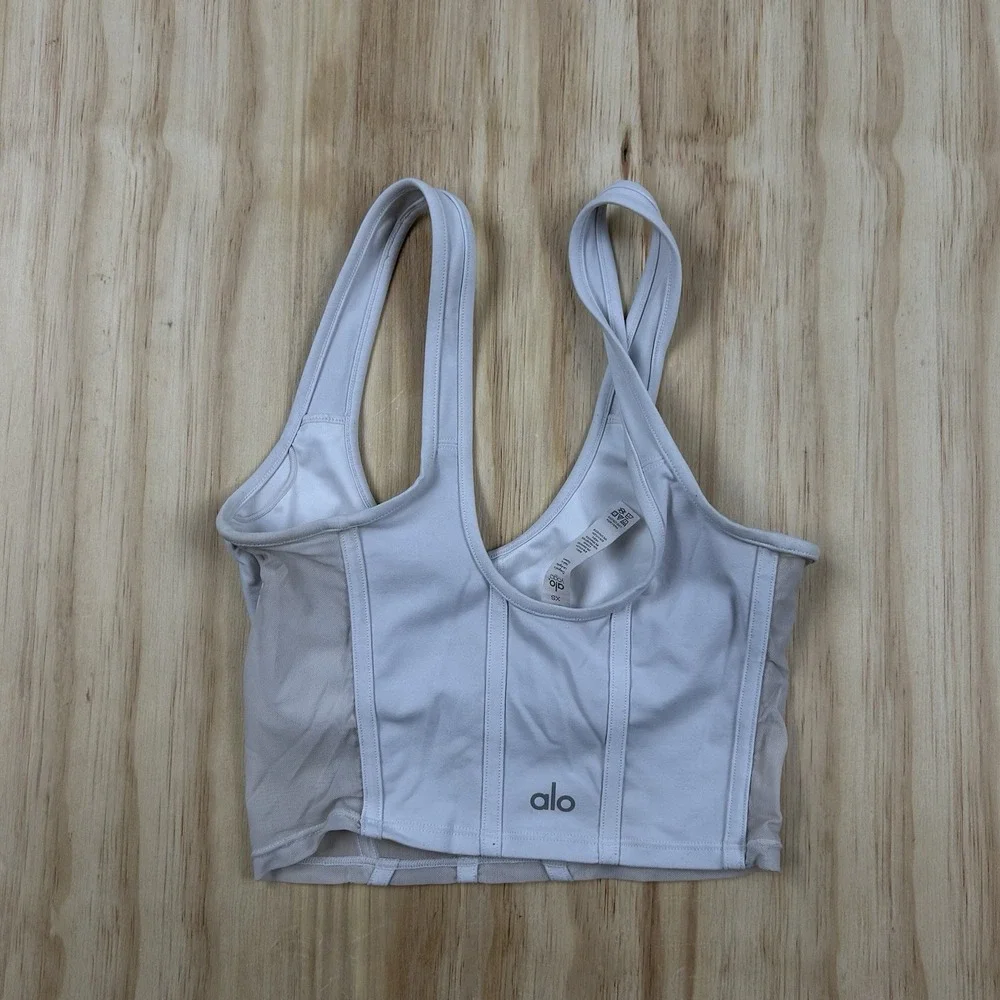 Alo Yoga Airbrush Mesh Corset Tank Gray Women's XS Athletic Y2K Top
